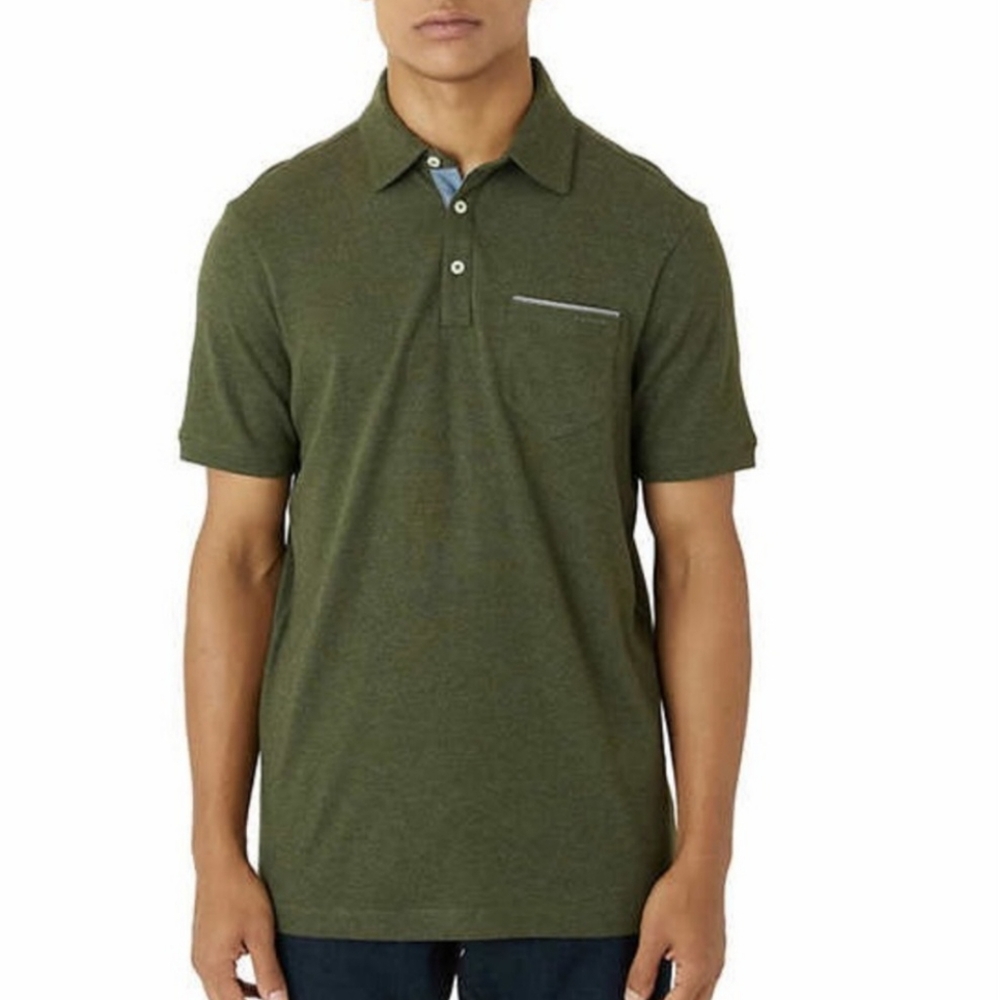 TAHARI Men's short sleeve polo, Dark olive color, Medium  size